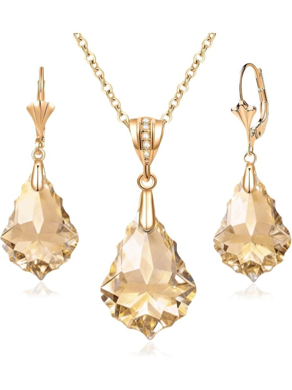 Women's Light Topaz Evevic Austrian Crystals Baroque Pendant Necklace Earring